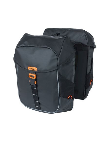 Basil fietstas dubbel Miles Tarpaulin zwart oranje 34L