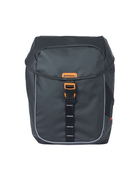 Basil fietstas dubbel Miles Tarpaulin zwart oranje 34L