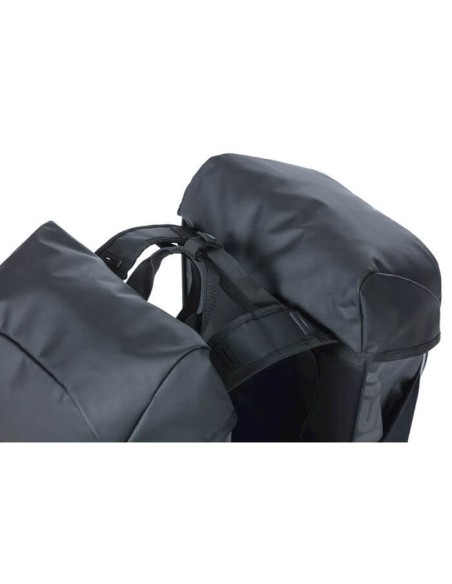 Basil fietstas dubbel Miles Tarpaulin zwart oranje 34L