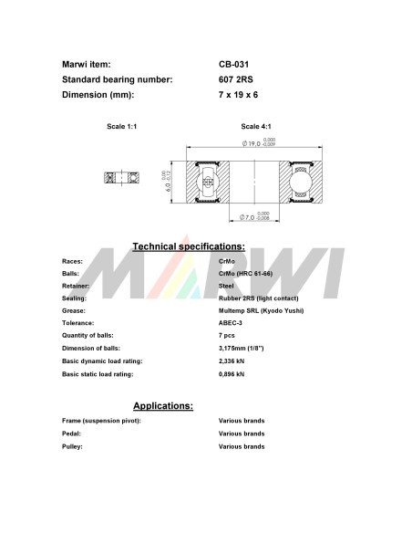 Union Kogellager CB-031 607 2RS (7x19x6)