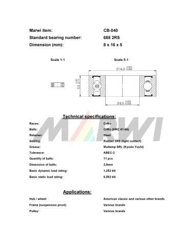 Union Kogellager CB-040 688 2RS (8x16x5)