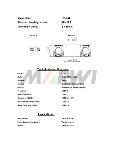 Union Kogellager CB-041 698 2RS (8x19x6)