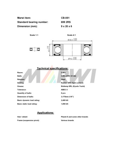 Union Kogellager CB-051 699 2RS (9x20x6)