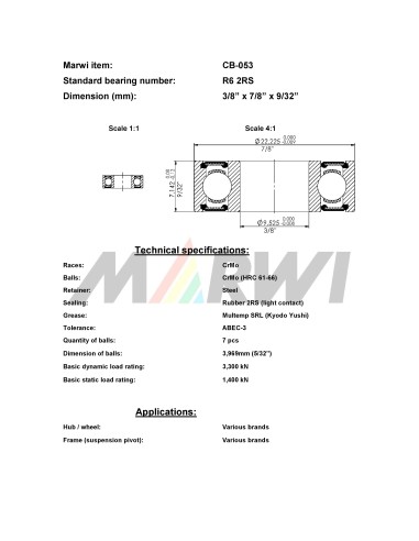 Union Kogellager CB-053 R6 2RS (3/8x7/8x 9/32)