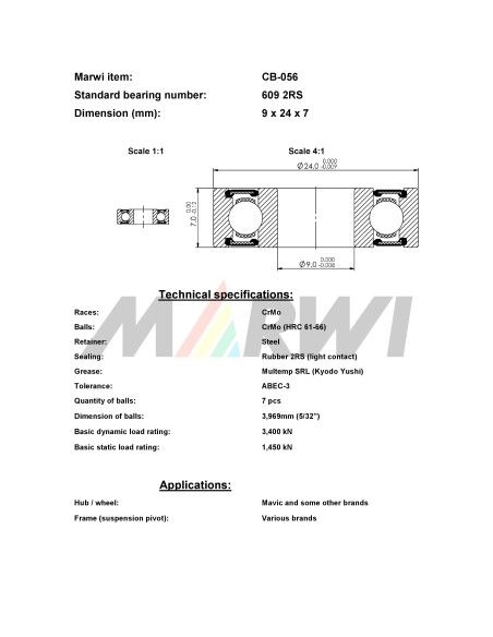 Union Kogellager CB-056 609 2RS (9x24x7)