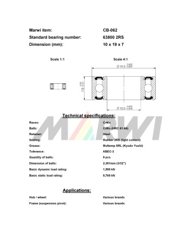 Union Kogellager CB-062 63800 2RS (10x19x7)