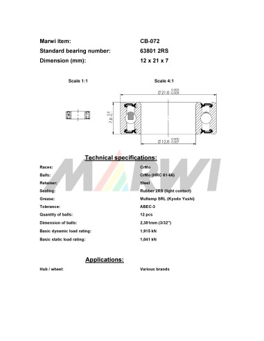 Union Kogellager CB-072 63801 2RS (12x21x7)