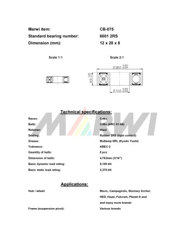 Union Kogellager CB-075 6001 2RS (12x28x8)