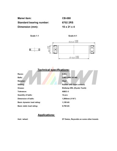 Union Kogellager CB-080 6702 2RS (15x21x4)
