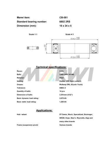 Union Kogellager CB-081 6802 2RS (15x24x5)