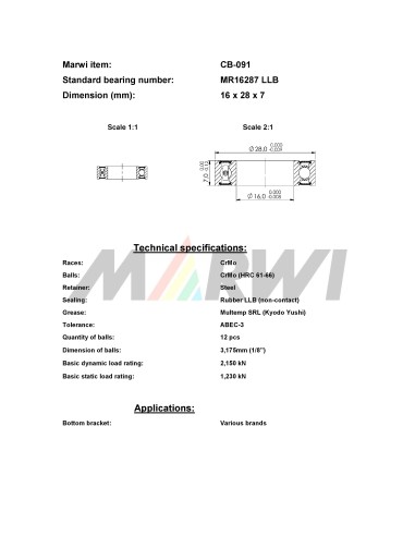 Union Kogellager CB-091 MR16287 2RS (16x28x7)