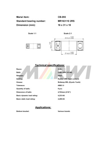Union Kogellager CB-093 MR163110 2RS (16x31x10)