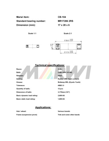 Union Kogellager CB-104 MR17286 2RS (17x28x6)