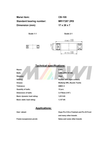 Union Kogellager CB-105 MR17287 2RS (17x28x7)