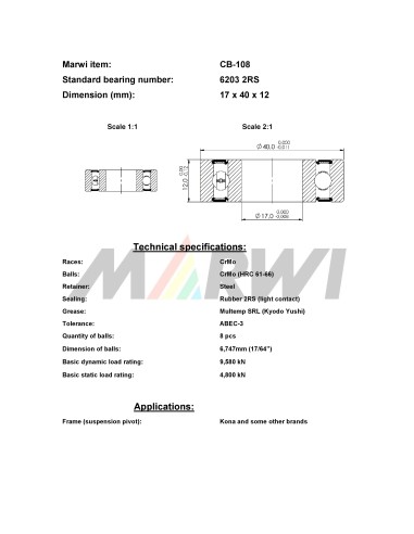 Union Kogellager CB-108 6203 2RS (17x40x12)