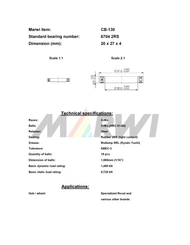 Union Kogellager CB-130 6704 2RS (20x27x4)