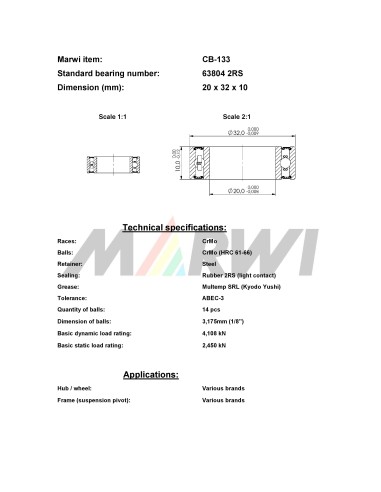 Union Kogellager CB-133 63804 2RS (20x32x10)
