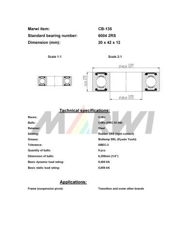 Union Kogellager CB-135 6004 2RS (20x42x12)