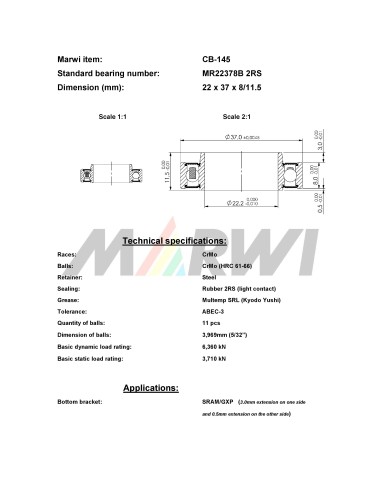 Union Kogellager CB-145 MR22378B 2RS (22x37x8/11.5) (ext.)