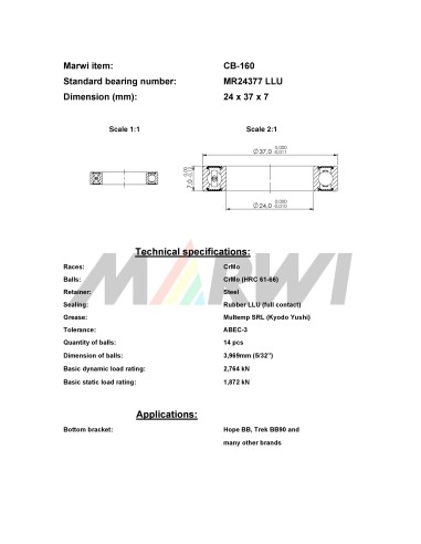 Union Kogellager CB-160 MR24377 2RS (24x37x7)