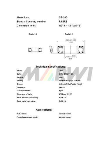 Union Kogellager CB-200 R8 2RS (1/2x1-1/8x 5/16)