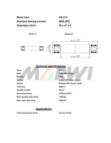 Union Kogellager CB-214 6906 2RS (30x47x9)