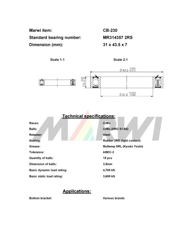 Union Kogellager CB-230 MR314357 2RS (31x43.5x7)