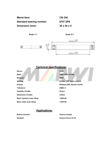 Union Kogellager CB-240 6707 2RS (35x44x5)