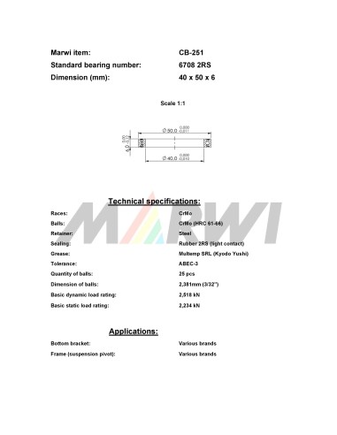 Union Kogellager CB-251 6708 2RS (40x50x6)