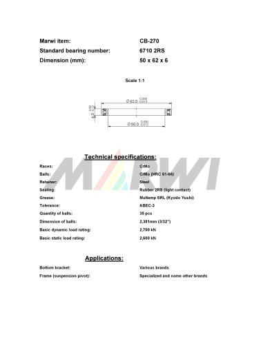 Union Kogellager CB-270 6710 2RS (50x62x6)