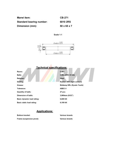 Union Kogellager CB-271 6810 2RS (50x65x7)