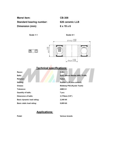 Union Keramische kogellager CB-308 626 LLB (6x19x6)