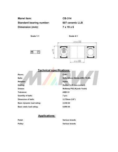 Union Keramische kogellager CB-314 607 LLB (7x19x6)