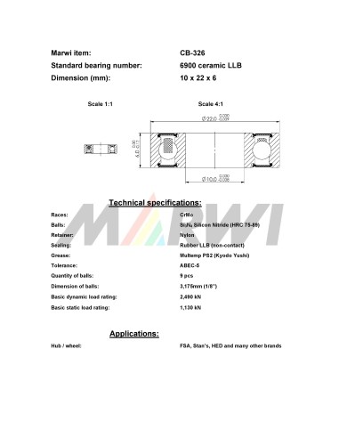 Union kogellager Keramisch CB-326 6900 LLB (10x22x6)
