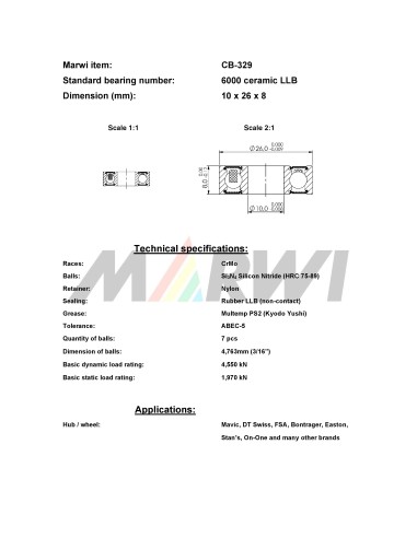 Union kogellager Keramisch CB-329 6000 LLB (10x26x8)