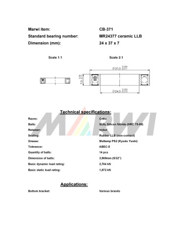 Union Keramische kogellager CB-371 MR24377 LLB (24x37x7)
