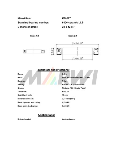 Union kogellager Keramisch CB-377 6806 LLB (30x42x7)