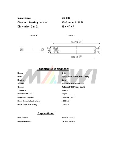 Union kogellager Keramisch CB-380 6807 LLB (35x47x7)