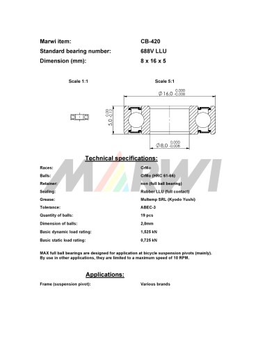 Union Kogellager MAX CB-420 688V LLU (8x16x5)