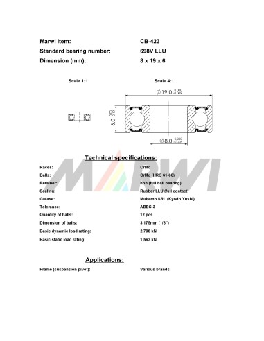 Union Kogellager MAX CB-423 698V LLU (8x19x6)