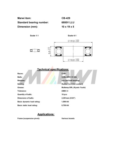 Union Kogellager MAX CB-429 6800V LLU (10x19x5)