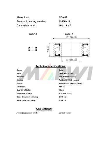 Union Kogellager MAX CB-432 63800V LLU (10x19x7)