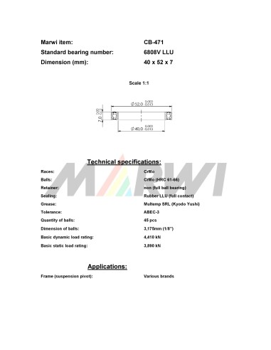 Union Kogellager MAX CB-471 6808V LLU (40x52x7)
