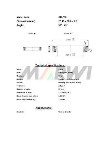 Union Balhoofdlager CB-706 (27,15x38,0x6,5) 36/45