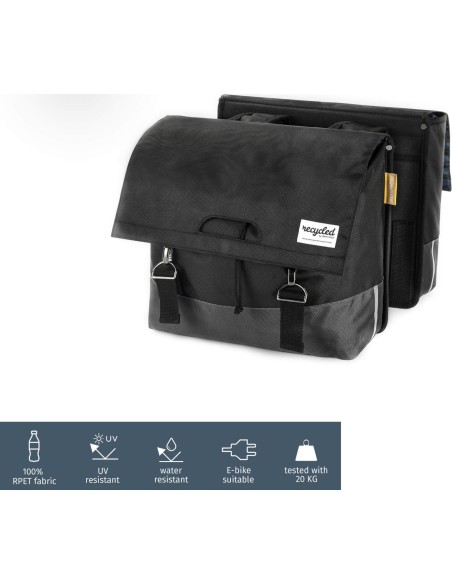 Urban Proof fietstas dubbel recycled zwart grijs 55L