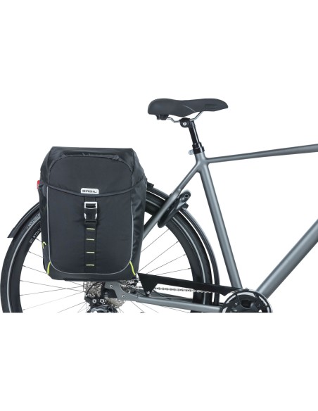 Basil fietstas dubbel Miles black lime 32L