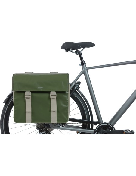 Basil fietstas dubbel Urban load moss green / sand 48-53L