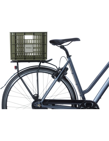 Basil fietskrat M moss green 29.5L recycled