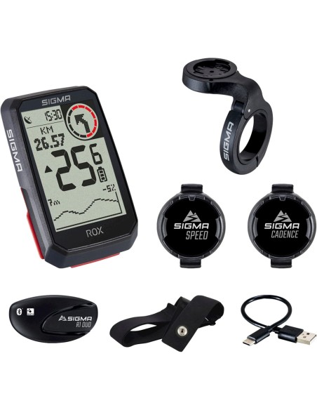 Sigma fietscomputer ROX 4.0 GPS Black HR +sensoren top moun