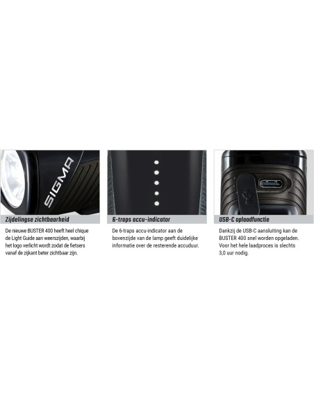 Sigma verlichtingsset Buster 400 + Buster RL 80 usb